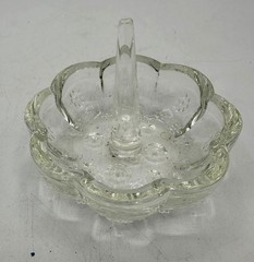 Vintage Glass Ring Holder Scalloped Edges Floral Design 3″ Diameter Pretty EUC!
