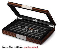 Luxury Wood Cufflink Display Box w/Glass Window PU Leather Organizer Men Gift