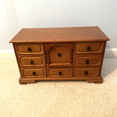 MCM Large Wooden Musical Jewelry Box ~ 9 Compartments One Hidden Plays a Waltz