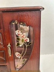 Wooden Jewelry Armoire Box 4 Drawers Necklace Carousel Ring Holder Floral Mirror