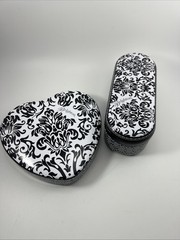 Brighton Jewelry Eye Glasses Trinket Black/White Heart Shaped Tins Empty