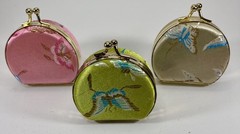 Mini Satin Coin Purse Set Embroidered Butterflies Metal Clasp Pouches NEW