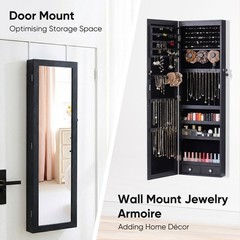 JHK Full Length Mirror Jewelry Cabinet w/ 6 LED Lights,Wall Mounted/Door Hanging