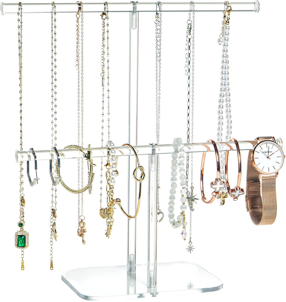 Acrylic Jewelry Display Holder Necklace Bracelet Hanging Organizer Clear 2-Tier