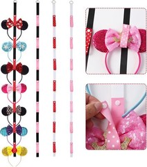 4Pcs Mouse Ears Headband Holder Polka Dot Vertical Organizer Hanging Red&Pink