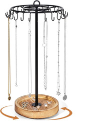 Rotating Necklace Holder, Necklace Organizer Tree Stand with 24 Hooks, Jewelry N