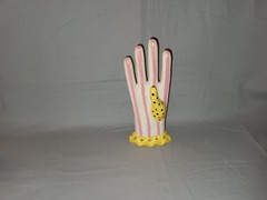 Shannon McGraw for Two’s Co hand Ring Holder Display Pink Stripes Yellow w/Dots