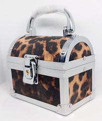 Brown Leopard Pattern 2-Layer Jewelry Organizer Faux Leather/Aluminum Red Lining
