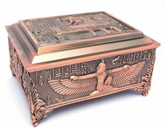 Stunning Egyptian Pharaonic Metallic Jewelry Box – Burnt Red Gift & Home Décor