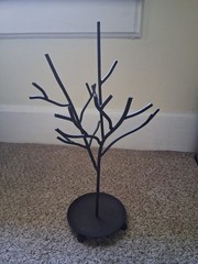 Black Metal Jewelry Tree, 16In Tall, 9 Wide, Base 5 1/2 In Round, Circa 2005-10