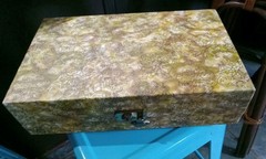 vintage 1960s Gold Floral jewelry box faux leather Gold interior Tray 14x9x3