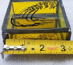 Vtg Stained Yellow Green Swirl Glass Jewelry Trinket Box Flying Butterfly Image
