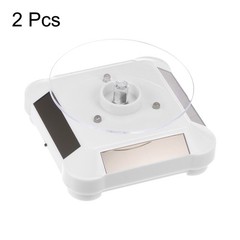 2pcs Solar Display Stand Turntable 360°Rotating Double Use LED Light ABS White