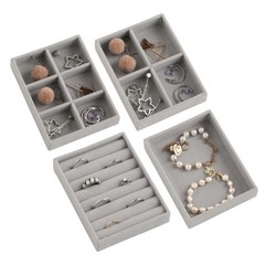 Small Jewelry Organizer for Drawer,Set of 4 Velvet Jewelry Trays