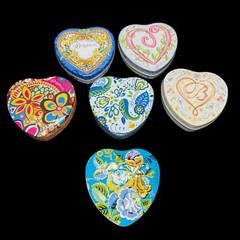 Lot of 6 Brighton Metal Tins 4″ Variety Heart Shaped Jewelry Gift Keepsake
