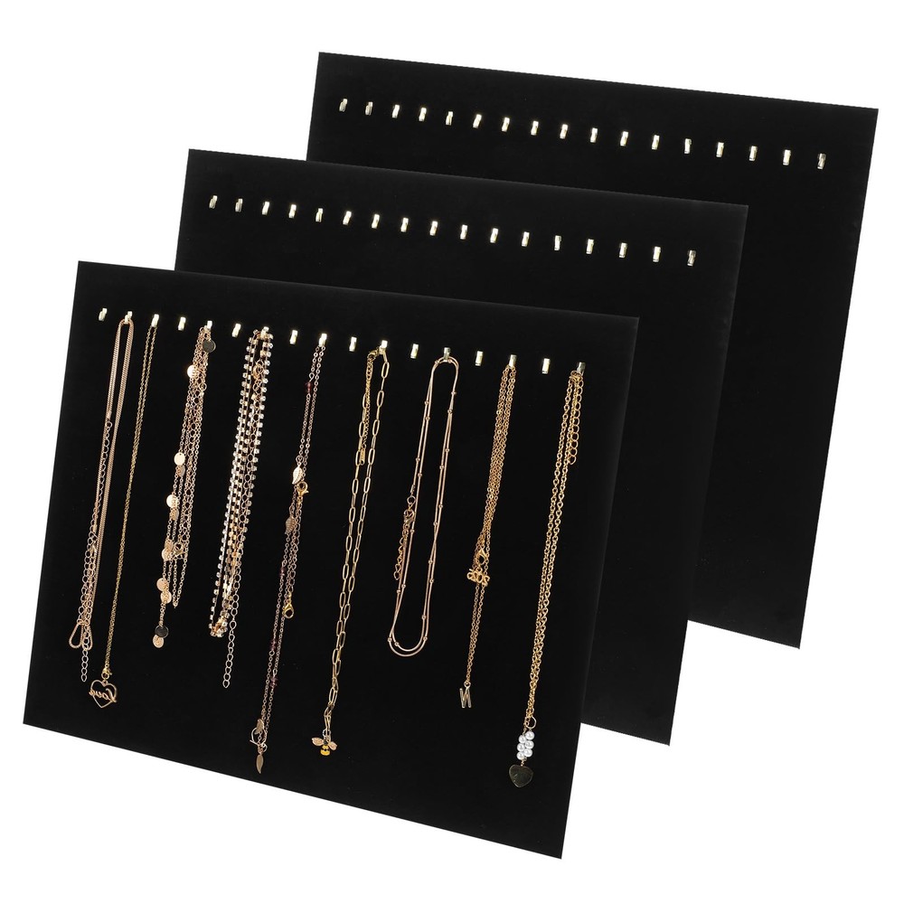 3 Pack 17 Slots Velvet Necklace Display Board for Selling Shop Store Showcase