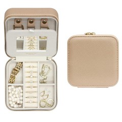 BLUTETE Saffiano Leather Travel Jewelry Box with Mirror | Portable Sand