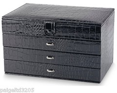 Jaclyn Smith Embossed Moc Croc 3-Drawer Jewelry Box – Black