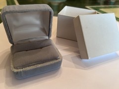 Gray Velvet Lined Square Ring Gift Box w/ White Cardboard Outer Box