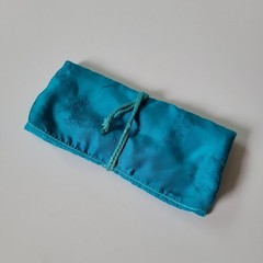 Jacquard Silk Jewelry Roll Turquise Brocade Luxury Organizer Travel Vacation