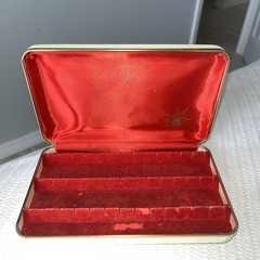 Vintage FARRINGTON Traveling Jewelry Clam Box Case Red & White MCM