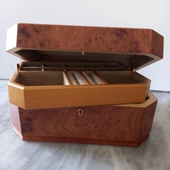 Vintage AGRESTI For Nordstrom Italian Burl Wood Large Jewelry Box w/Tray-NO KEY