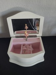 Things Remembered White Wooden Ballerina Musical Jewerly Box Pink Velvet Mirror