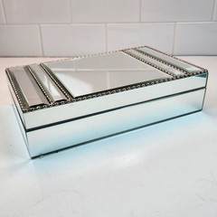 Vintage Mirrored Jewelry Box Velvet Lined Single Compartment 9.5 X 6 X 2.5 Inch