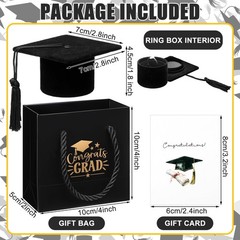 2.8 Inch Graduation Cap Ring Box with Gift Bag and Card, Velvet Ring Organize…