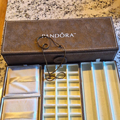 Authentic Pandora Suede Tan Jewelry Box With Inserts And Tie Down Closure