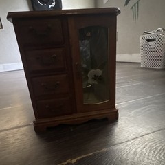 Vintage 1976 Gunther Mele Jewelry Box Wood Armoire Etched Glass Carousel