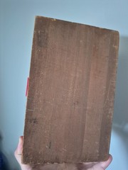 Vintage Wood Jewelry box with red handle and red engraved stripes