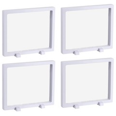 4Pcs Floating Thin Film Display Box with Base 18cm x 18cm x 2cm White