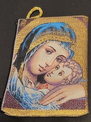 Lined Woven Madonna and Child Rosary Pouch-Reverse Byzantine Russian Style Cross