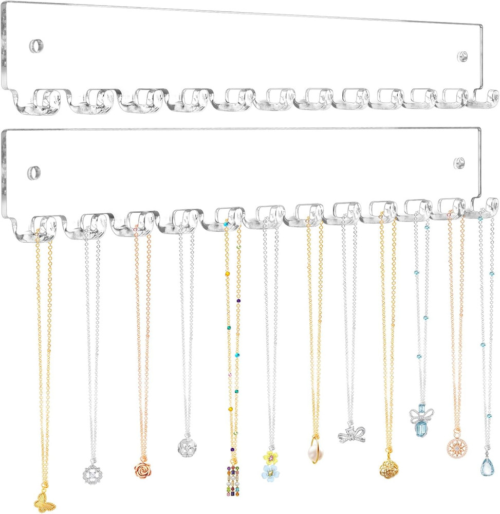 Acrylic Necklace Holder 2 Pack Wall Mounted Necklace Organizer Hanging Jewelry O