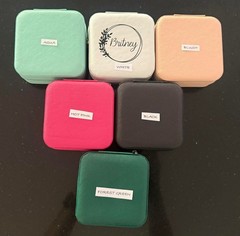 Personalised travel Jewellery Box in aqua, white, blush, hot pink, black, green
