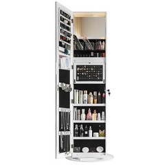 3 in1 360° Swivel Jewelry Organizer Lockable Full-Length Mirror Jewelry Cabinet