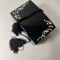 Black Lacquer Style Plastic Made In Japan Jewelry Box Flowers With Tassels