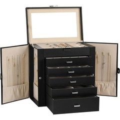 All-in-One Jewelry Organizer W/ Mirror 6 Layers Storage Necklaces Rings New