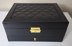 Jewelry Box Faux Leather Organizer Storage Two Layers Earrings Bracelet rings