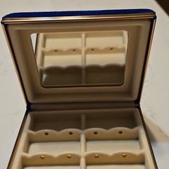 Blue Velvet Jewelry Box w/ Mirror, Lined Insert, Holds 6 Pairs Earrings