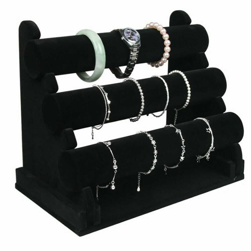 3-Tier Bracelet Display Stand Watch Holder Velvet Jewelry Bangle Rack Organizer