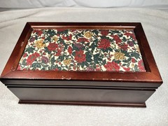 VTG POWELL Victorian Style Tapestry Top 11”x 6.5”Wood Jewelry Box-2 Compartments