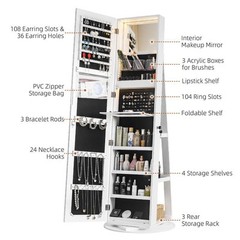 3 in1 360° Swivel Jewelry Organizer Lockable Full-Length Mirror Jewelry Cabinet