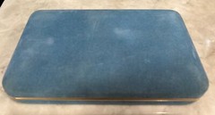 VTG Buxton Velvet Light Blue & Gold Tone Stripe Jewelry Box Mid Century-Divider