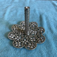 Vintage Rhinestone Ring Holder Floral Silver-Tone Vanity Tray Trinket Holder