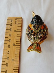 Wren Jeweled Enamel Trinket Box, hand-painted, Austrian crystals