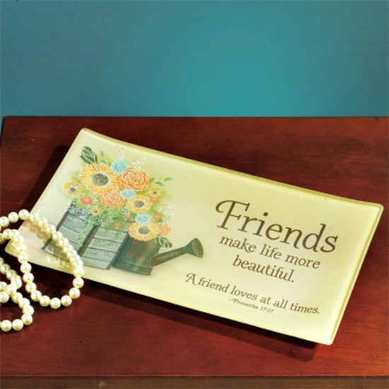 Friends Make Life More Beautiful Glass Jewelry Tray Proverbs 17:17 NEW!