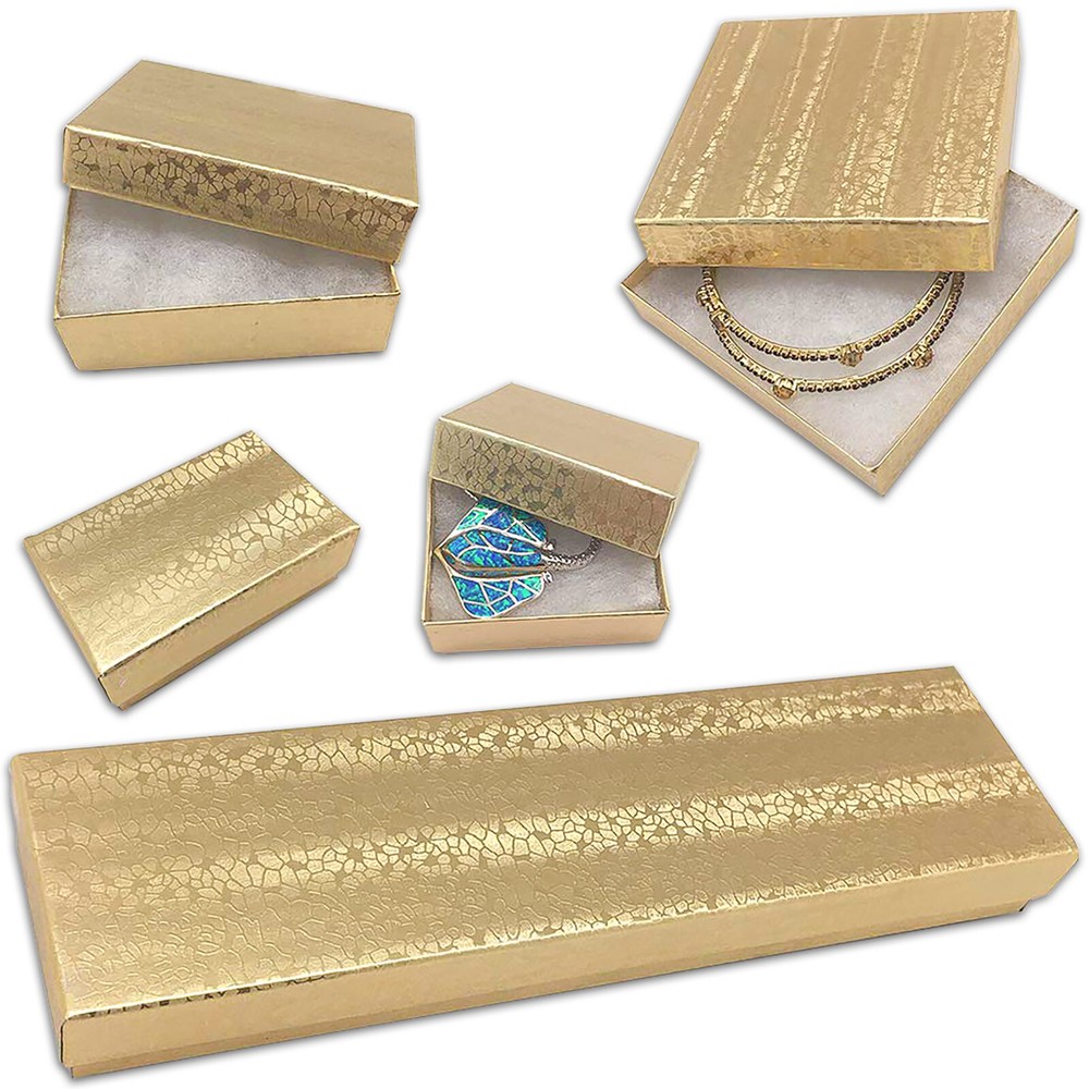 TheDisplayGuys- Kraft Paper Jewelry Gift Box & Cotton Insert – 25-Pack Gold Foil