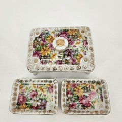 Vintage Tilso Jewelry Trinket Box 2 Ring Plates Floral Pattern 52/779 Japan